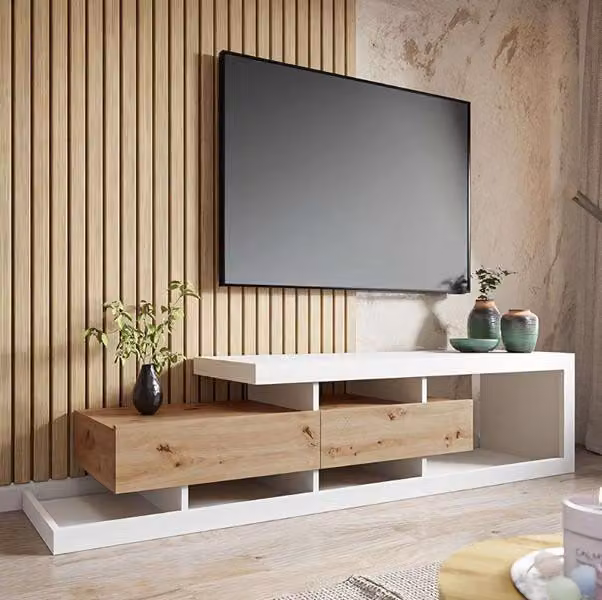TV Lowboard Ständer Weiß Holz Modern Wohnzimmer Sideboard Luxuriös Einzigartig