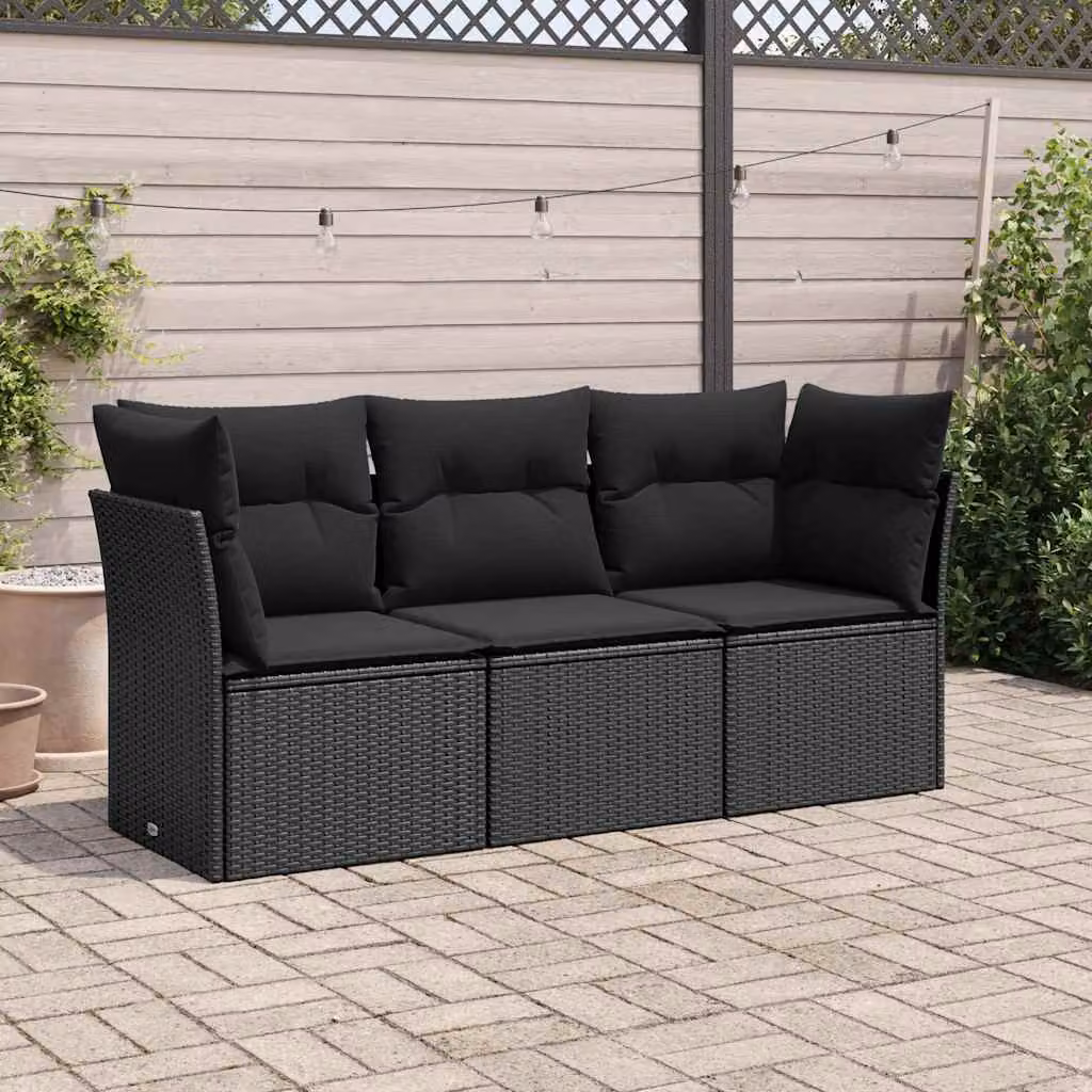 Set Divani da Giardino a L vidaXL in Polyrattan Nero con Cuscini e Struttura in Acciaio – 1