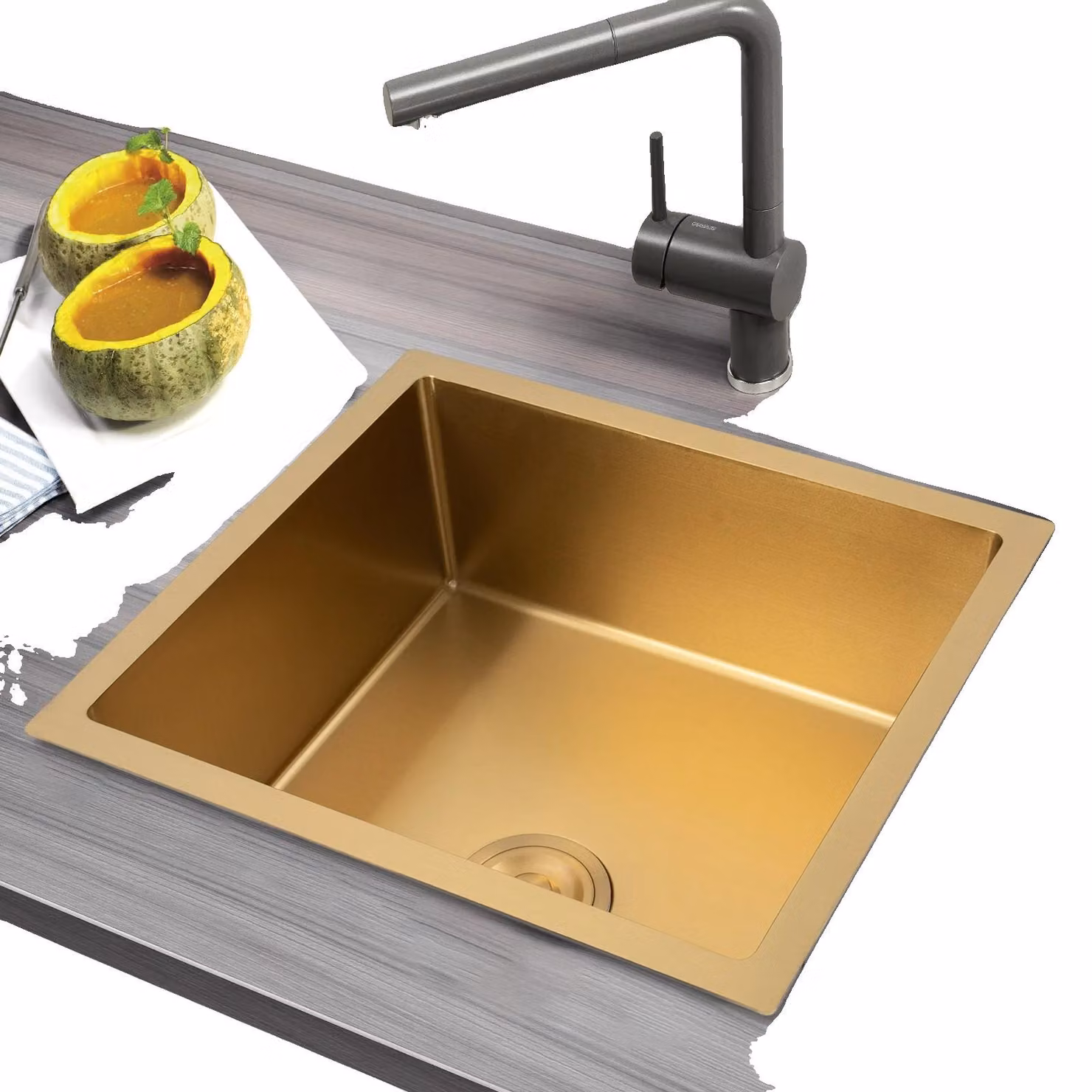 Lavello da cucina, acciaio inossidabile, 20 cm di profondità, capacità di 3 litri, installazione su piano di lavoro, vasca singola