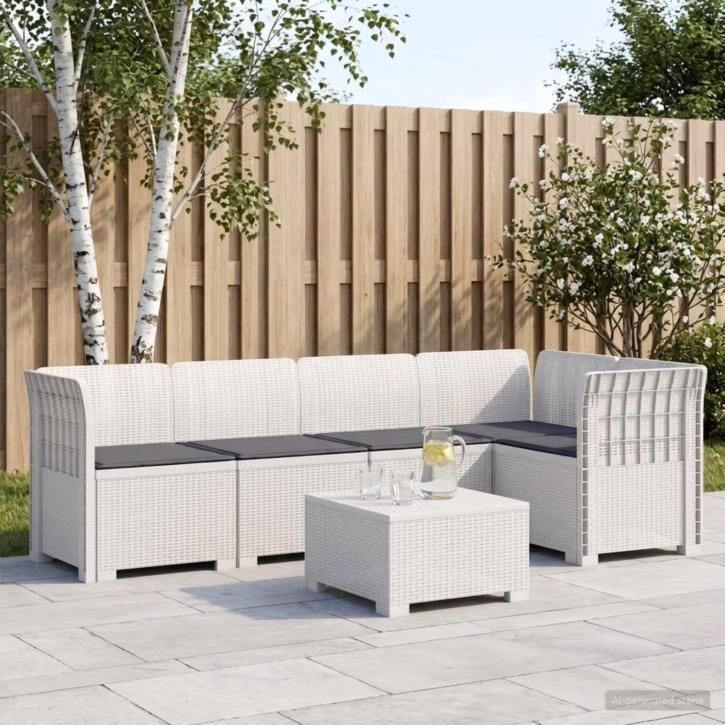 vidaXL Divano da Giardino ad L con Cuscini in Stile Rattan, Bianco e Grigio
