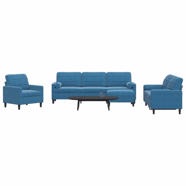 Maison Exclusive - Set divano 4 pezzi con cuscini e cuscini cervicali in velluto blu