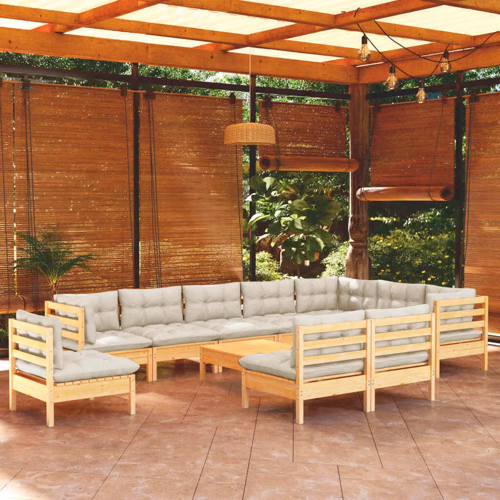 Maison Exclusive - Set Divani da Giardino 11 pz con Cuscini Crema Massello di Pino