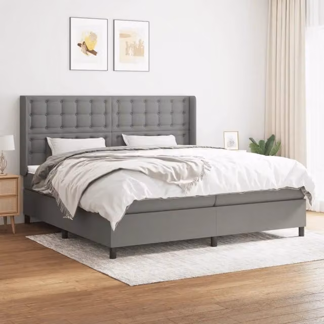 Letto Ibrido vidaXL con Materasso a Molle Grigio e Bianco L/P/H: 200 x 200 x 25 cm