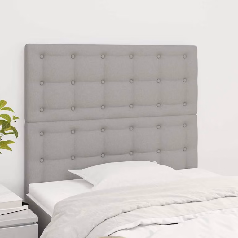 Testiera per letto vidaXL in tessuto grigio con struttura in legno e pannello imbottito, L: 100 cm, P: 5 cm, H: 118-128 cm