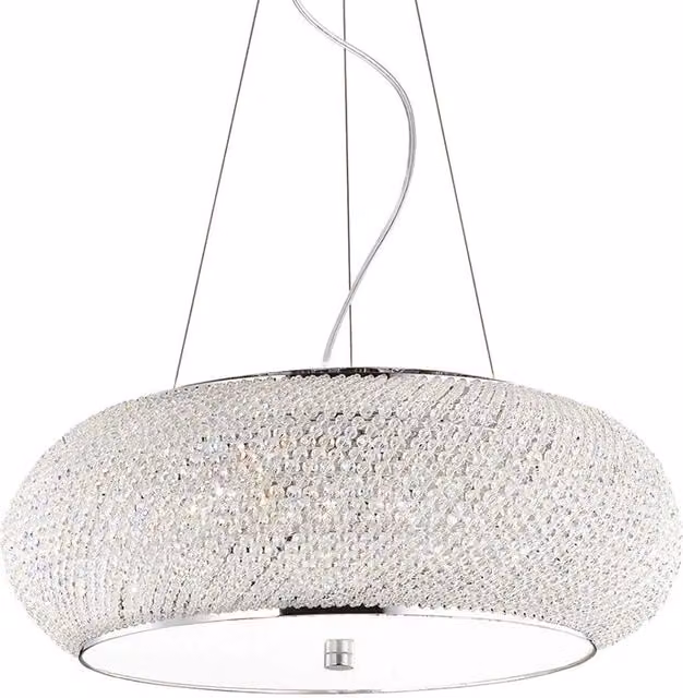 Lampada a sospensione moderna Pasha di IDEAL LUX in metallo e cristallo cromo con 10 luci E14