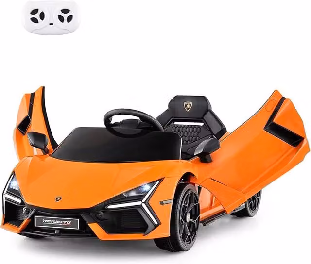 Lamborghini 12V Auto Elettrica per Bambini, Veicolo Elettrico Cavalcabile con Telecomando Luci LED Musica, 3-5 Km/h, per Bambini 37-95 Mesi (Arancia)