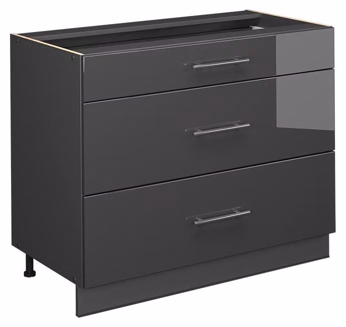Mobiletto base per cucina Vicco Fame-Line Antracite lucido/Antracite 100 cm senza piano di lavoro, Model 61623