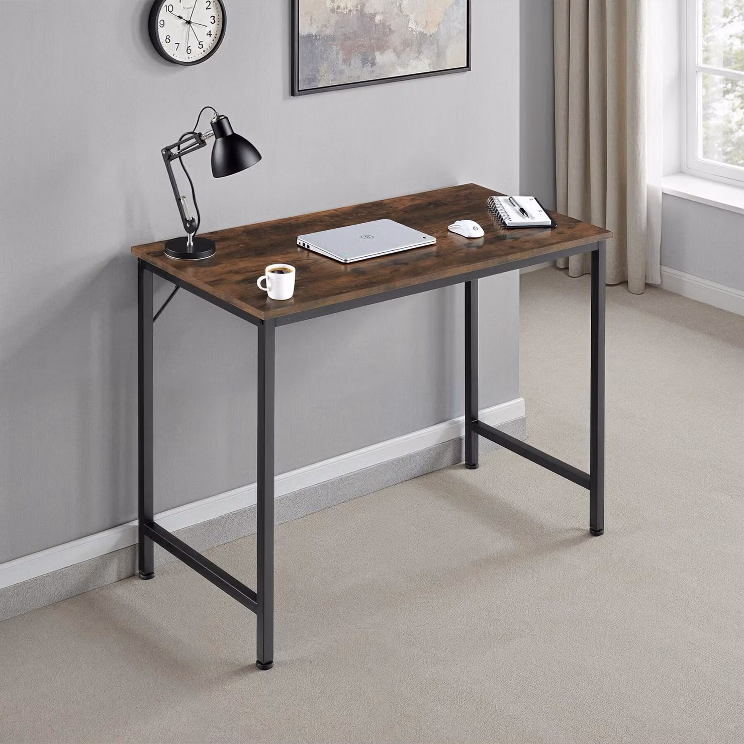 Scrivania industrial tectake in legno e metallo marrone L: 140 cm, P: 60 cm, H: 75,5 cm – 2