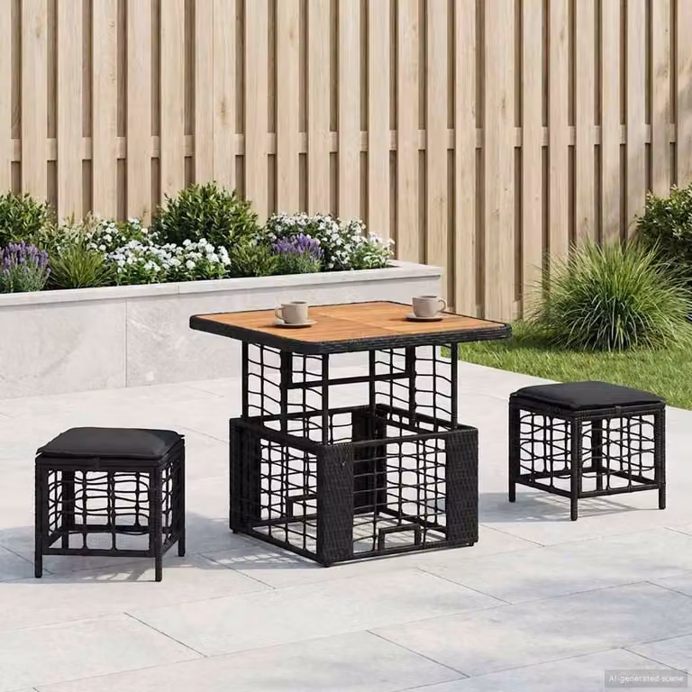 Set da pranzo per giardino e terrazzo vidaXL in rattan e legno di acacia color nero e grigio