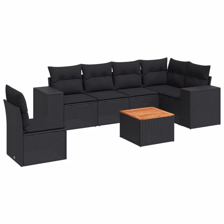 Set Divani da Giardino con Cuscini 7pz Nero Polyrattan