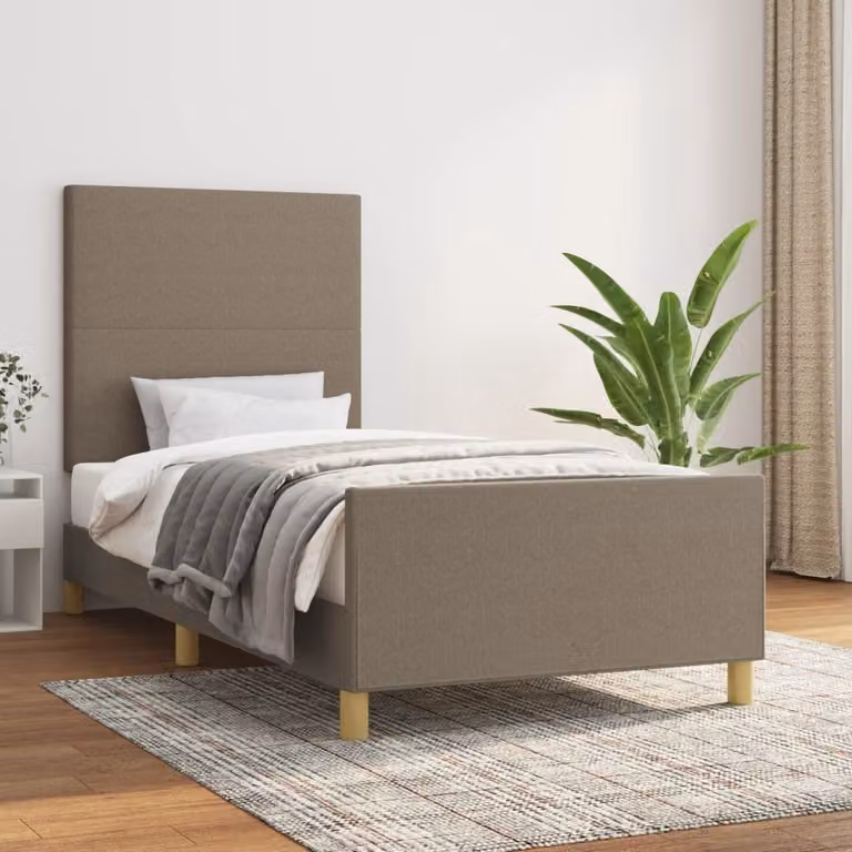 The Living Store Struttura letto con testiera in tessuto taupe 100x200 cm