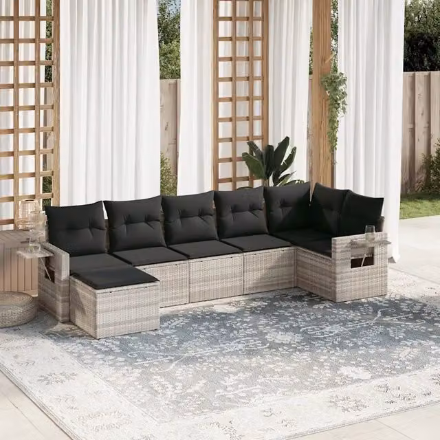 Set Divani da Giardino 7pz con Cuscini Grigio Chiaro Polyrattan 3220481