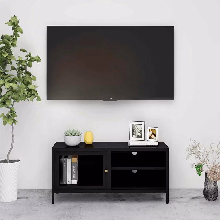 Mobile TV vidaXL in acciaio e vetro nero L: 90 cm, P: 30 cm, H: 44 cm
