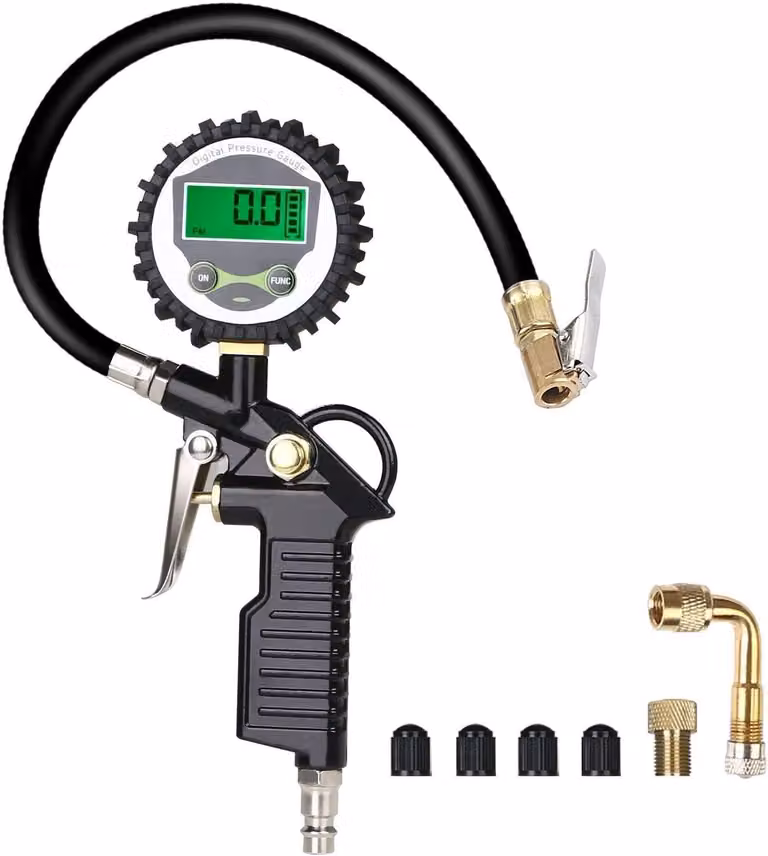 Manometro per pneumatici - Pompa per pneumatici - Alta precisione - Nero - Manometro multifunzione - Ideale per gli automobilisti - Include adattatori...