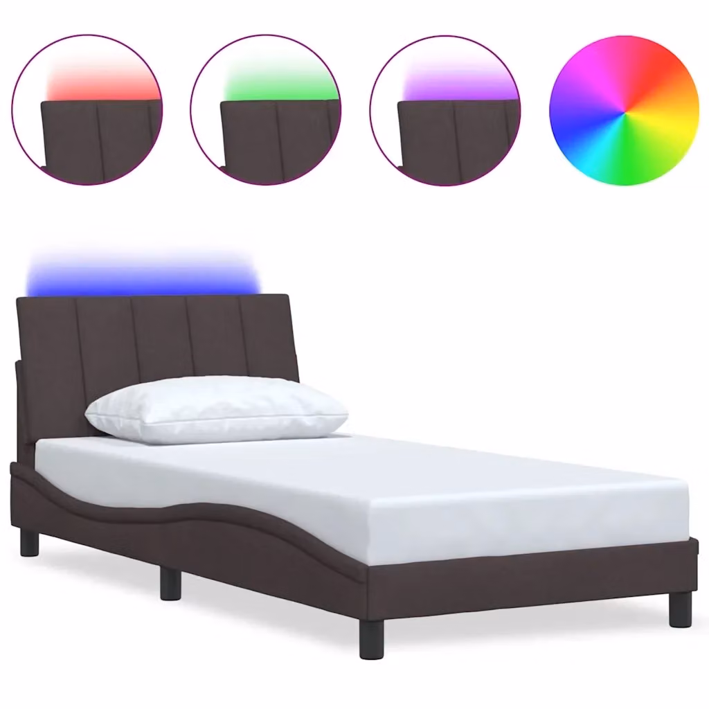 Letto moderno vidaXL con illuminazione sottostante e porta di ricarica USB, rivestimento in tessuto marrone, L 100 x P 200 cm – 2