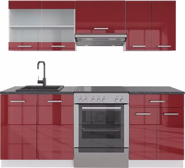 Cucina componibile R-Line Rosso lucido/Bianco 200 cm senza piano di lavoro Vicco