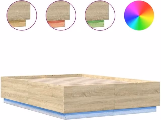 Letto matrimoniale | Letto per adulti | Giroletto Luci LED Rovere Sonoma 120x200 cm Legno Multistrato