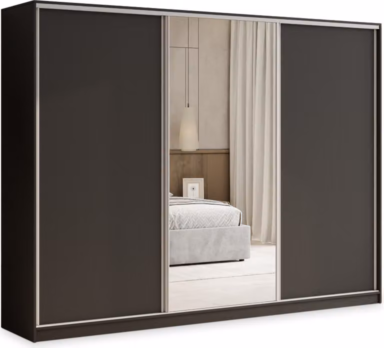 Armadio scorrevole Masseno TARI 270/205/58 cm Armadio con 4 cassetti Armadio per camera da letto a 3 ante con specchio Nero