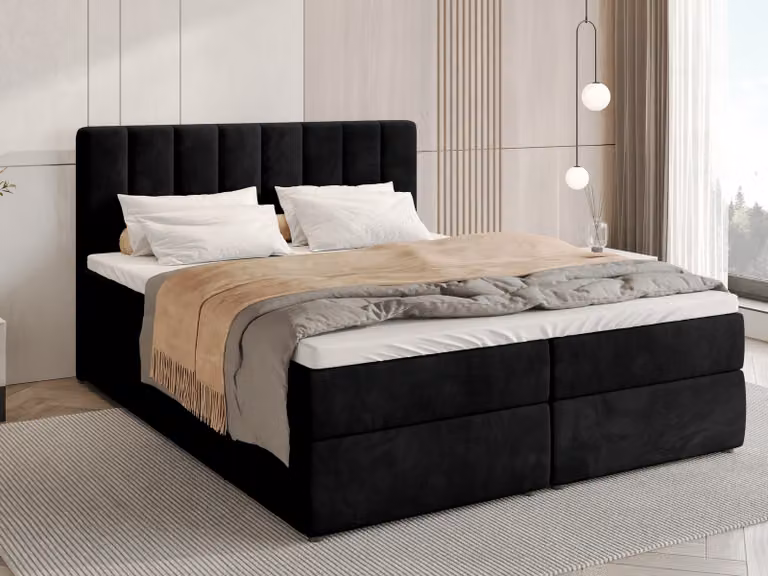 BroMARKT letto a molle DENVER con 2 reti, materasso Bonell, letto imbottito, letto (nero, Kronos 7, 140 x 200 cm)