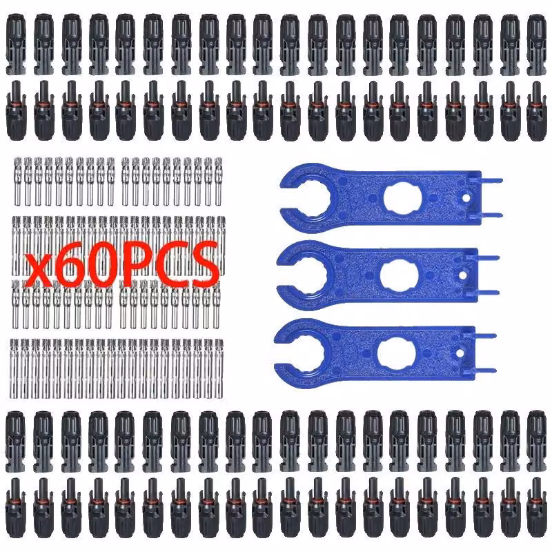 Connettori fotovoltaici, grado di protezione IP67 (resistenti all'acqua), installazione semplice, confezione da 60 pezzi (30 coppie), tipo MC4-A, set A