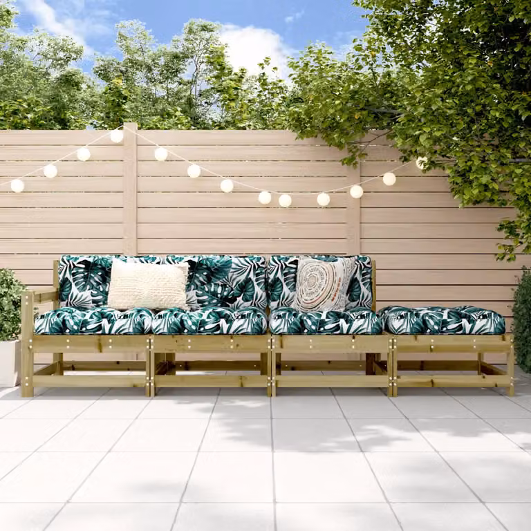Set Salotto da Giardino vidaXL 4 pz in Legno di Pino Impregnato con Cuscini, Design a L, Colore Marrone e Verde