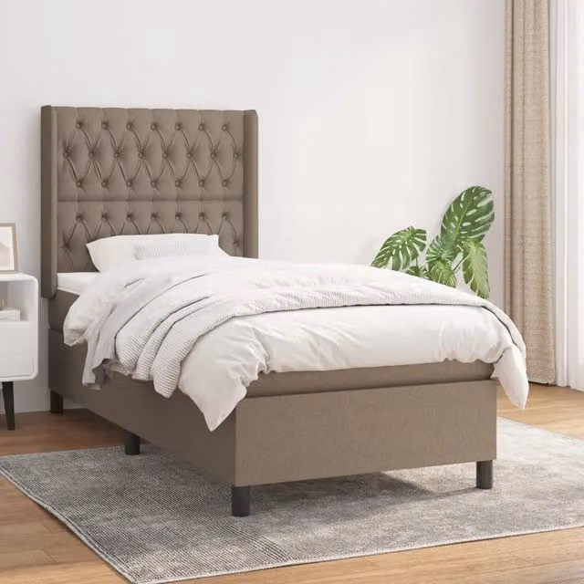Letto Ibrido vidaXL con Giroletto a Molle e Materasso in Tessuto Beige e Bianco L/P/H: 203 x 103 x 128 cm – 1