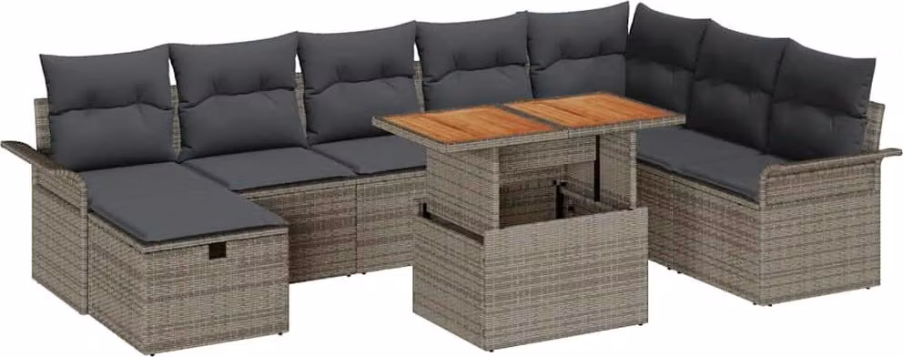 Set Divano da Giardino 9 pcs Grigio polyrattan