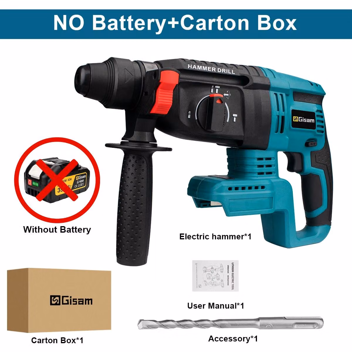 Trapano avvitatore a batteria da 26 mm - Trapano a percussione da 18V - Motore brushless - 3500 giri/min - 0–4800 colpi/min - Impugnatura rotante a 360° - Senza batteria e caricabatterie