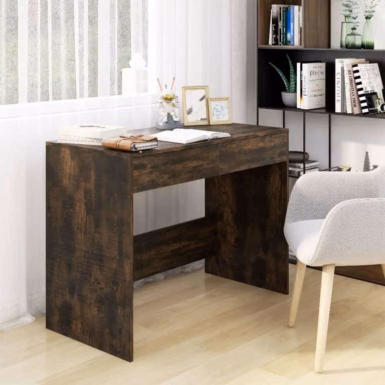 The Living Store Scrivania in rovere fumé 101x50x76,5 cm Materiale in legno