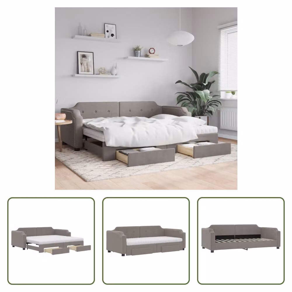 The Living Store Letto allungabile con cassetti Taupe 80x200 cm tessuto