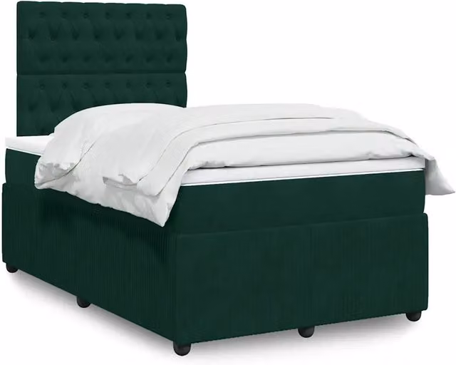 Letto con Giroletto a Molle e Materasso Ibrido vidaXL in Velluto Verde Scuro e Bianco L/P: 120 x 190 cm – 1