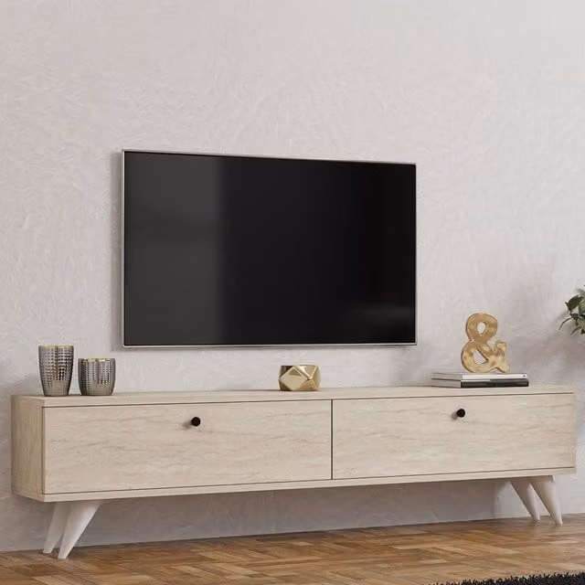 DMORA Mobile Porta TV Atestino con 2 Vani, Colore Beige Marmo, L 160 x P 25 x H 40 cm – 1