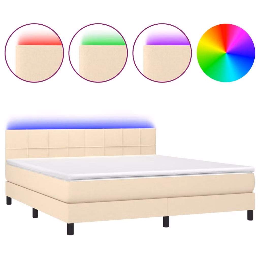 Letto a Molle con Materasso e LED Crema 180x200 cm in Tessuto