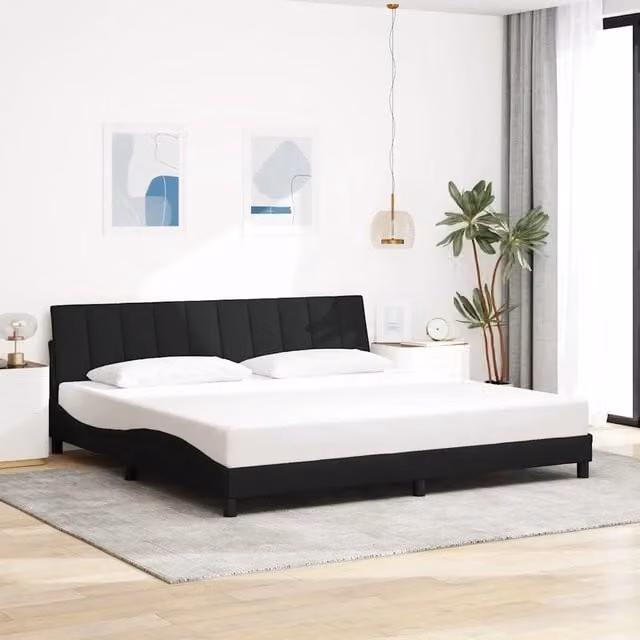 Giroletto Hanko vidaXL in tessuto nero con doghe in legno L/P: 200 x 200 cm