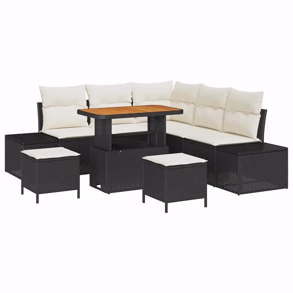 Set Divano da Giardino vidaXL 8 Pezzi in Poly Rattan Nero con Cuscini e Tavolino – 2