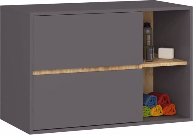 Mobile bagno sospeso VAMI con 2 cassetti in Grigio Grafite e Rovere Artisan L: 90 cm, P: 45,5 cm, H: 60 cm – 1