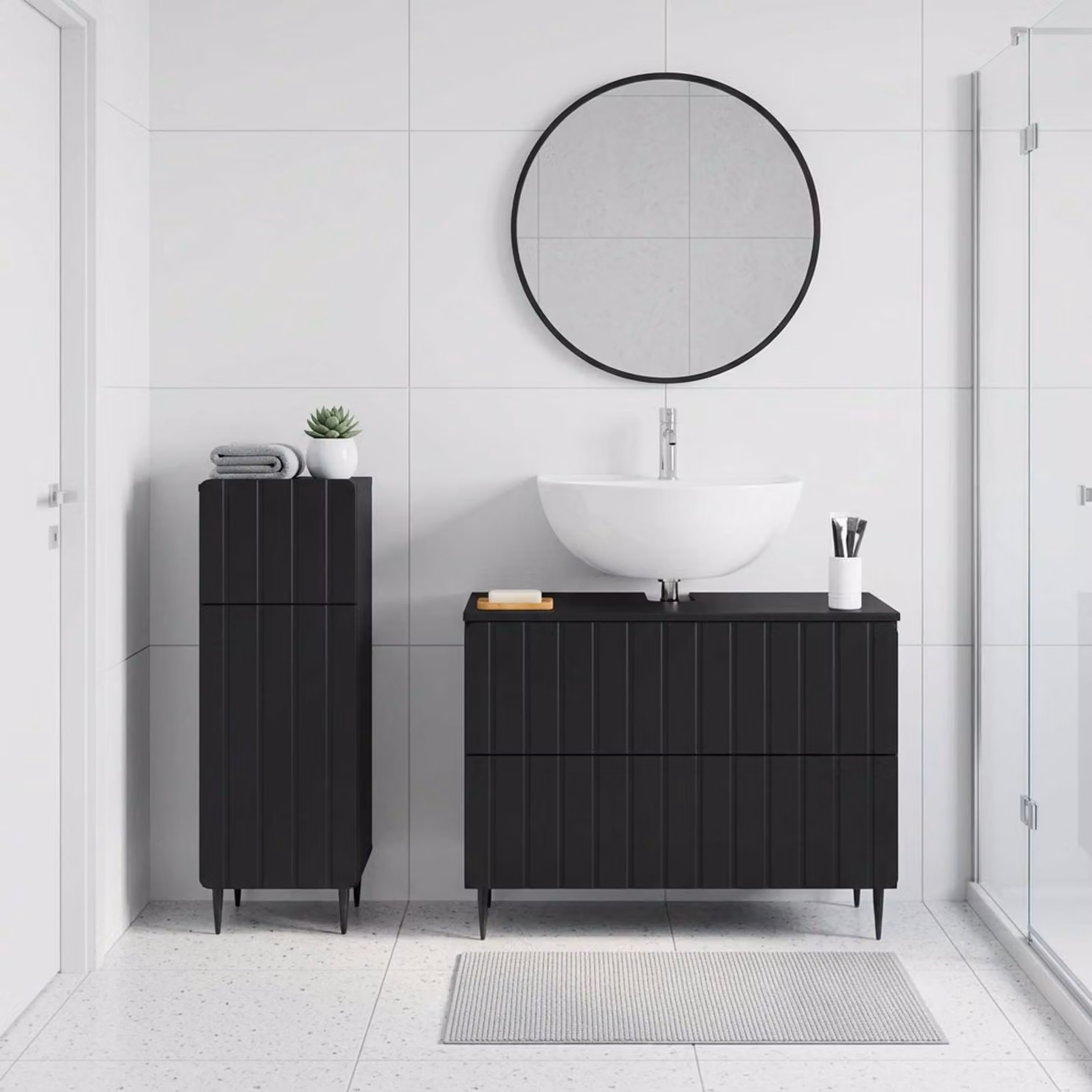Set di mobili da bagno moderni vidaXL ZWOLLE in legno nero opaco, 2 pezzi
