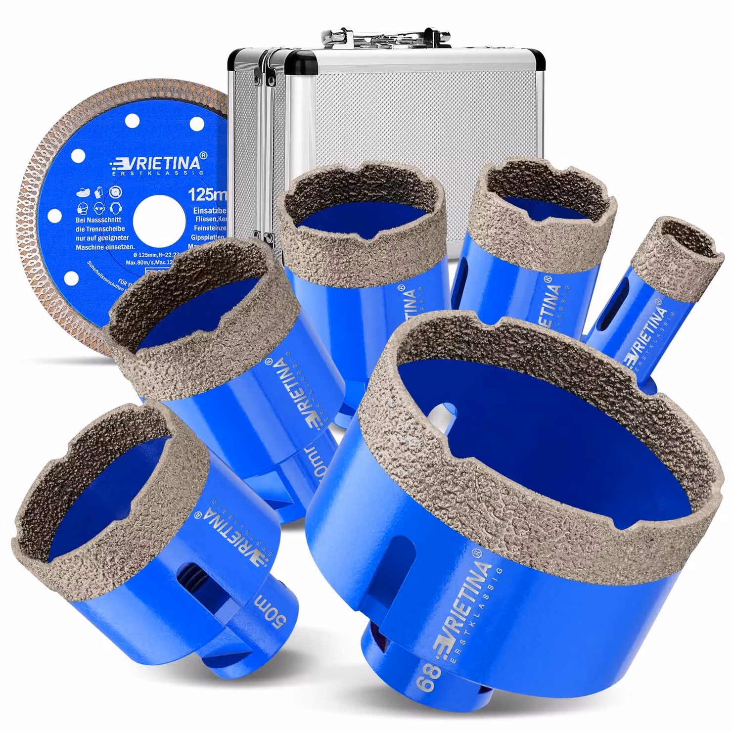 Set di 7 punte da trapano diamantate M14, da 20 a 68 mm, più disco abrasivo, per piastrelle e pietra