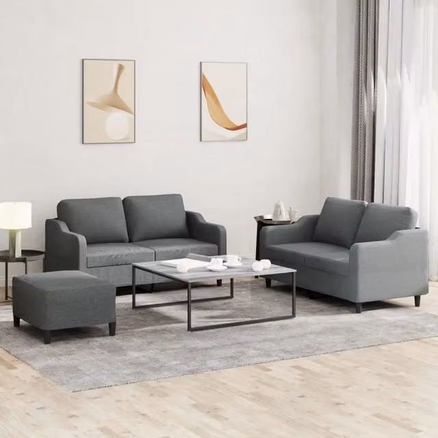 Set di 3 divani moderni vidaXL in tessuto grigio con cuscini decorativi per soggiorno – 1