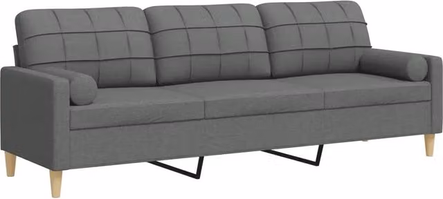 Divano | Divano da soggiorno | Sofa a 3 Posti con Cuscini Grigio Scuro 210 cm in Tessuto