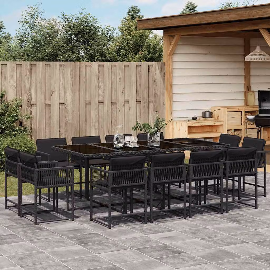 Set da pranzo da giardino vidaXL in polyrattan nero con 13 pezzi e cuscini