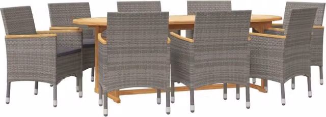Set da pranzo da giardino HELLOSHOP26 in legno di acacia con 9 pezzi e cuscini grigi