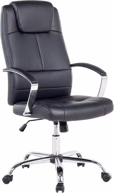 Sedia da ufficio BELIANI in ecopelle nera, girevole a 360 gradi con altezza regolabile, braccioli e ruote, L/P/H: 60 x 60 x 112 cm – 1