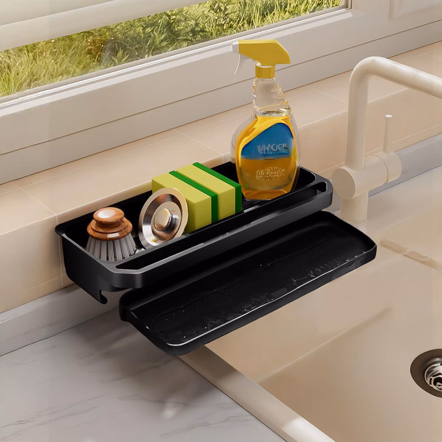 Sponshalter in plastica 2-in-1, multifunzionale, organizer per il lavello