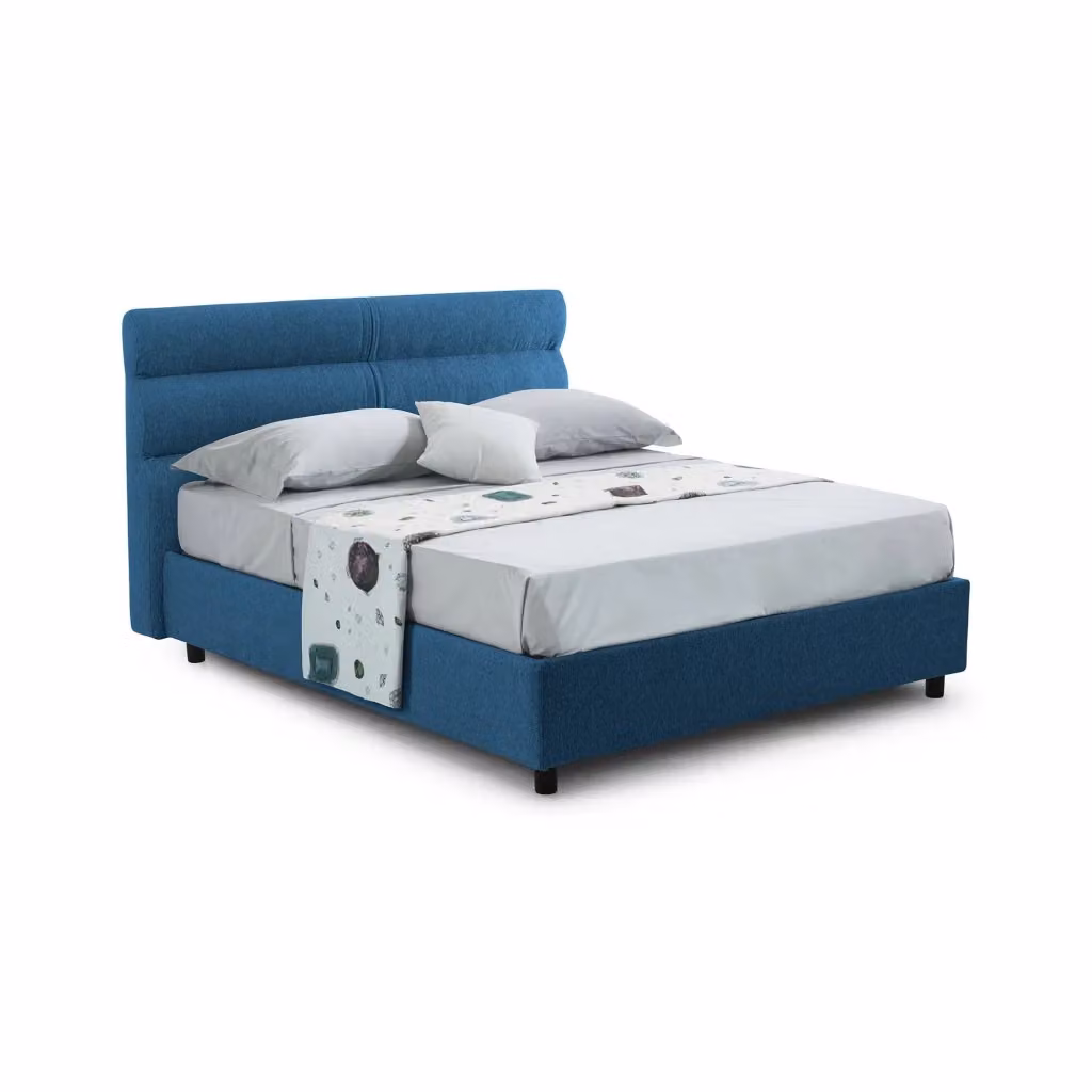 Letto Matrimoniale Brienno DMORA con Contenitore a Alzata, Rivestimento in Tessuto Sfoderabile, Blu e Nero, L/P/H: 160 x 190 x 126 cm – 2