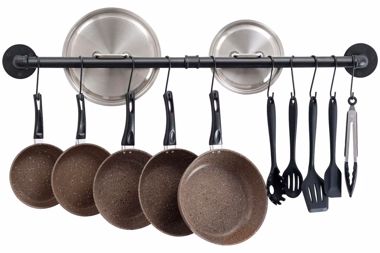 Portapentole da cucina - Portapentole a parete - 100 cm - Nero - 14 ganci