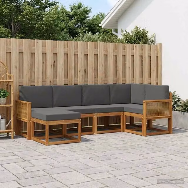 Set di divani da esterno 6 pz Naturale e Antracite Poliestere 3385358