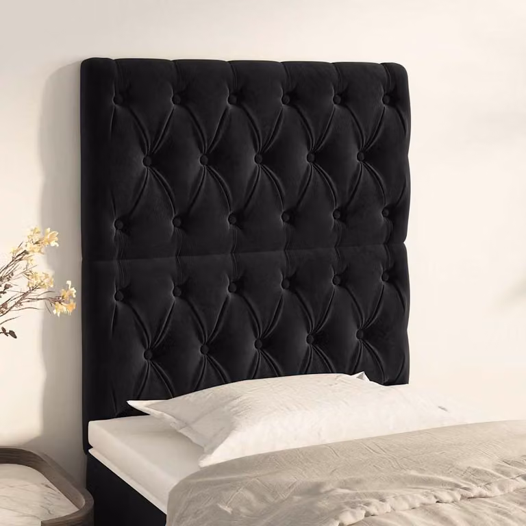 Testiera per letto vidaXL in velluto nero con pannello imbottito, L: 80 cm, P: 7 cm, H: 118-128 cm