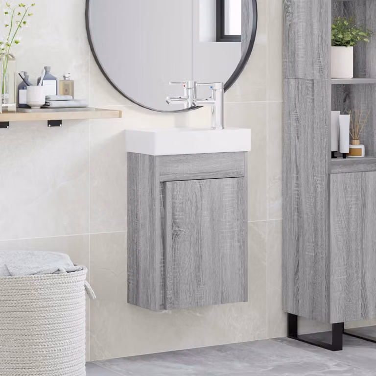 Mobile bagno vidaXL con rubinetto in stile moderno, colore grigio e bianco, L: 40,5 cm, P: 22,5 cm, H: 62 cm