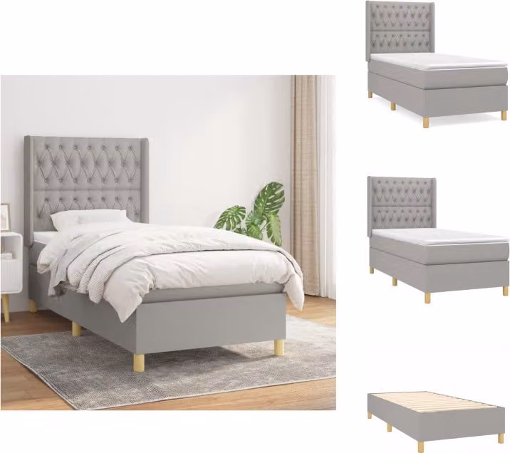 vidaXL Letto a molle con materasso grigio chiaro 90x190 cm in tessuto - Letti & strutture letto